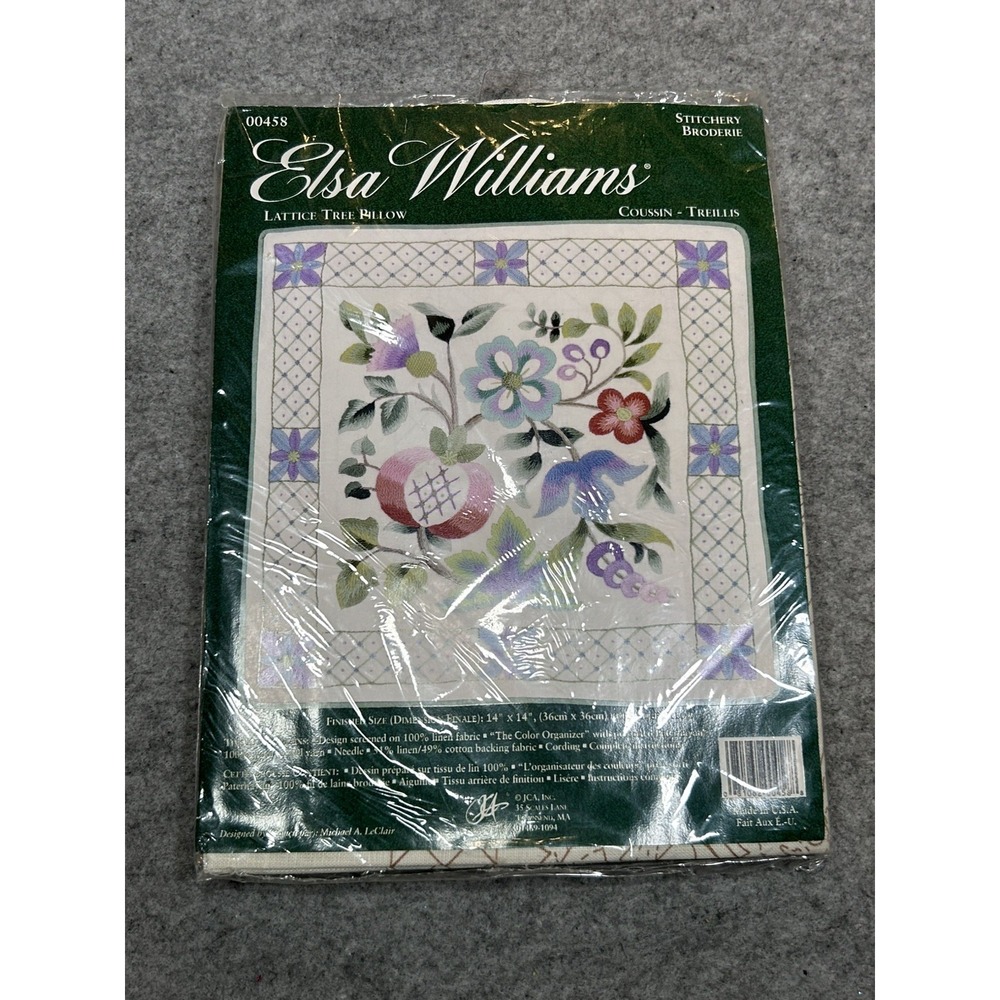 Elsa Williams Lattice Tree Pillow Floral Pastels Crewel Embroidery KIT 00458